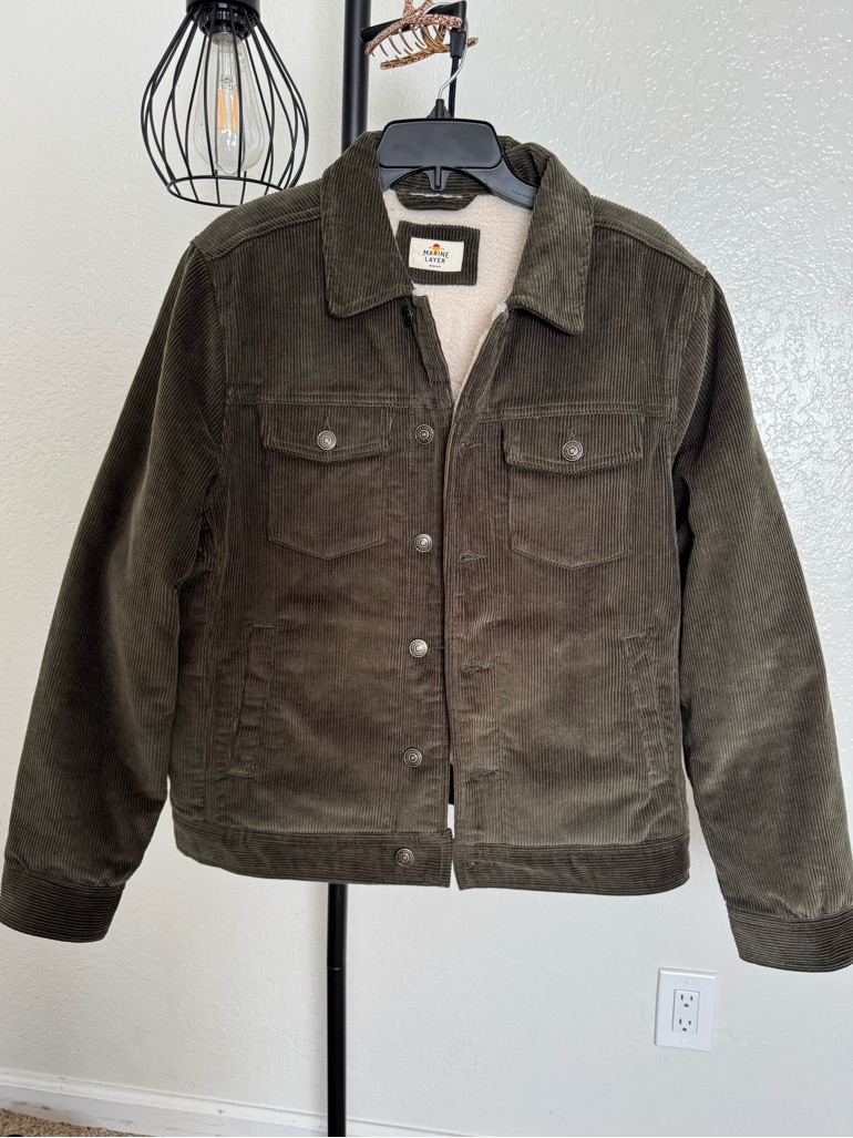 Marine Layer Olive Green Corduroy Sherpa-Lined Jacket